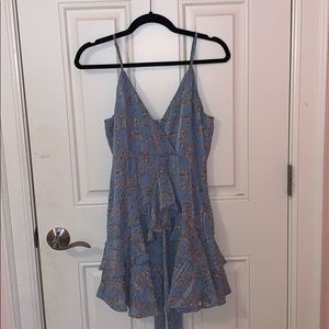 Tie-waist ruffled blue mini dress